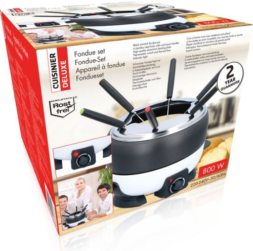 Fondue set Cuisinier Deluxe 800W incl RVS Fonduevorken - 6 Personen