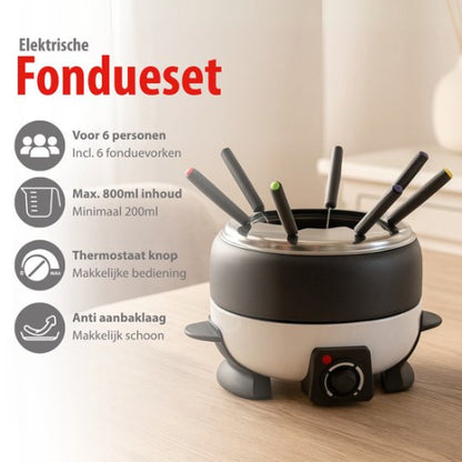 Fondue set Cuisinier Deluxe 800W incl RVS Fonduevorken - 6 Personen