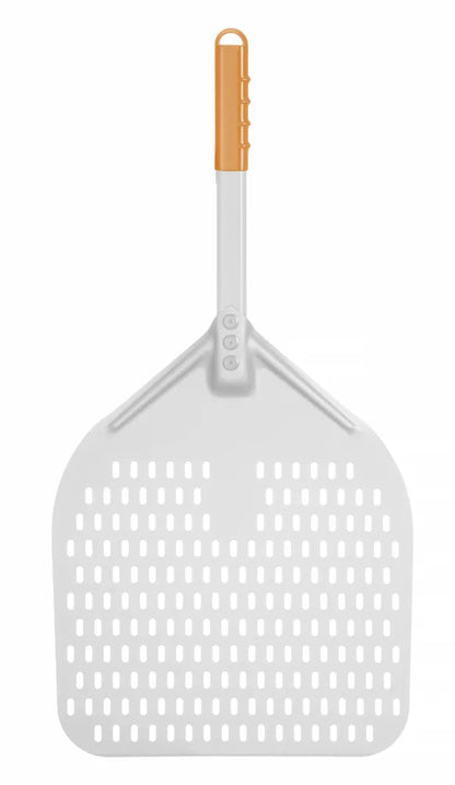 Pizzaschep vierkant geperforeerd met korte handgreep, HENDI, 355x710mm