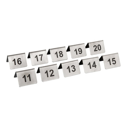 Tafelnummers set 11-20 - RVS bordjes met tafelnummers 11 t/m 20