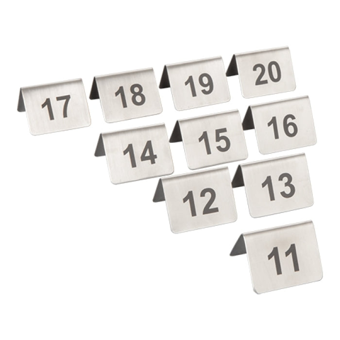 Tafelnummers set 11-20 - RVS bordjes met tafelnummers 11 t/m 20