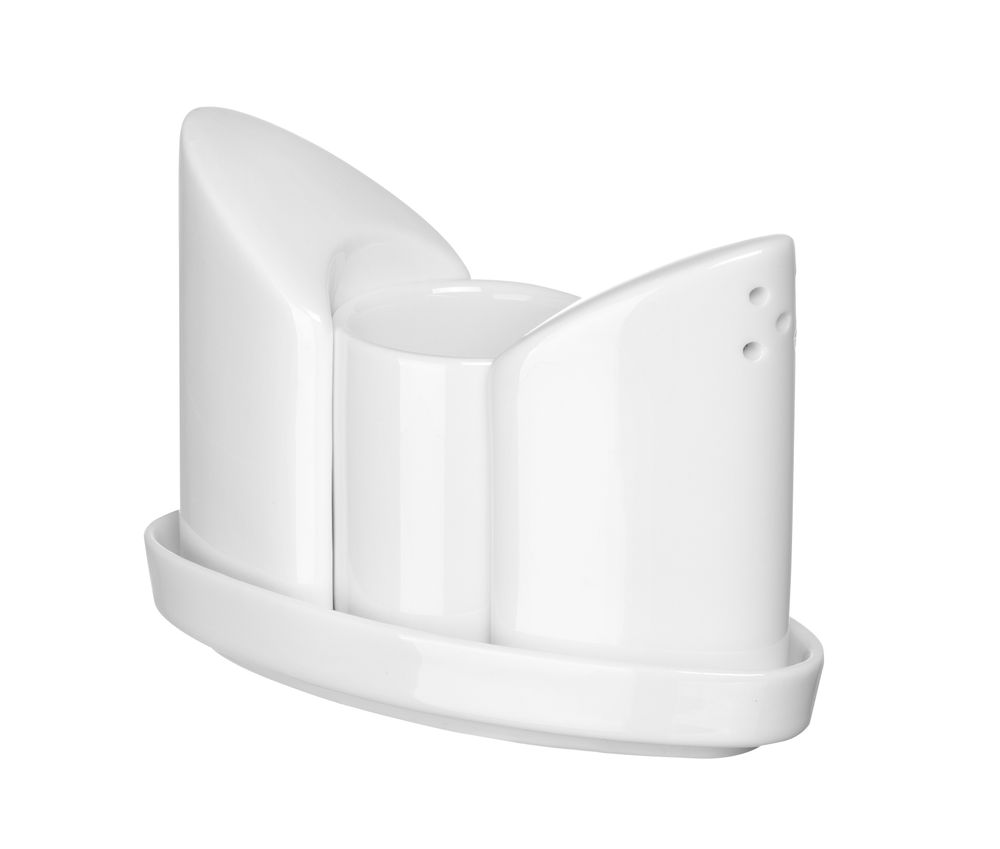 Menage porselein, HENDI, Peper, zout en tandenstoker, 125x54x(H)90mm