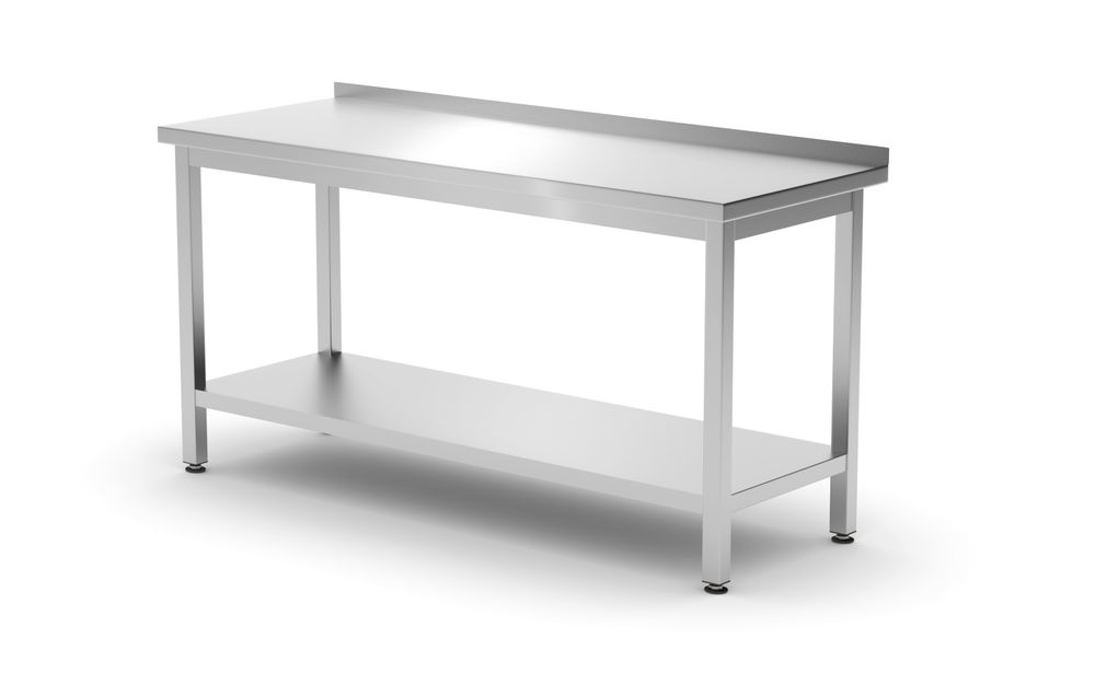 Muurwerktafel met opstaande rand en schap - 600 mm diep, HENDI, Kitchen Line, 1600x600x(H)850mm