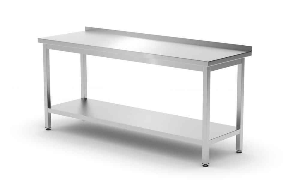 Muurwerktafel met opstaande rand en schap - 600 mm diep, HENDI, Kitchen Line, 1800x600x(H)850mm