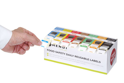HACCP Voedseletiketten met Dispenser, Hendi, dagstickers -7 rollen à 1000 stuks, 3 talen