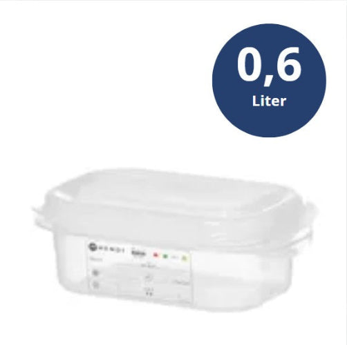 Voorraaddoos 65mm GN 1/9 PP met HACCP labels, 0.6 Liter