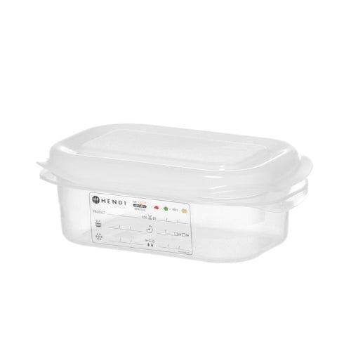 Voorraaddoos 65mm GN 1/9 PP met HACCP labels, 0.6 Liter