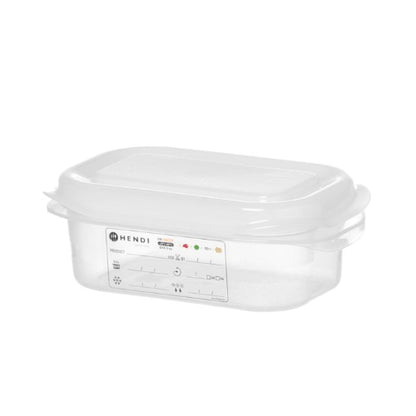 Voorraaddoos 65mm GN 1/9 PP met HACCP labels, 0.6 Liter