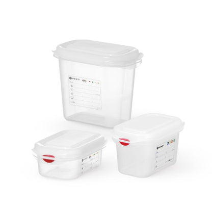 Voorraaddoos 150mm GN 1/9 PP met HACCP labels, 1.5 Liter