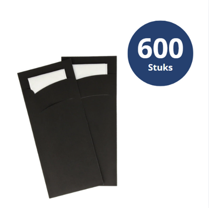 Bestekzakje met Servet, Pochette Zwart, 600 stuks, BARSA
