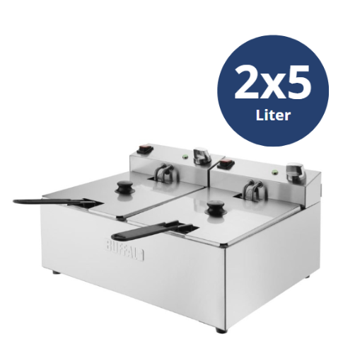 Dubbele Friteuse RVS, 2x5L, Elektrisch, Buffalo, 2x2.8kW