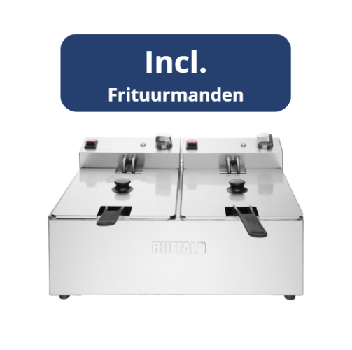 Dubbele Friteuse RVS, 2x5L, Elektrisch, Buffalo, 2x2.8kW