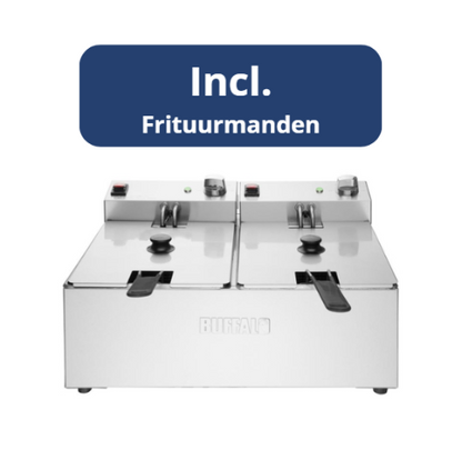Dubbele Friteuse RVS, 2x5L, Elektrisch, Buffalo, 2x2.8kW