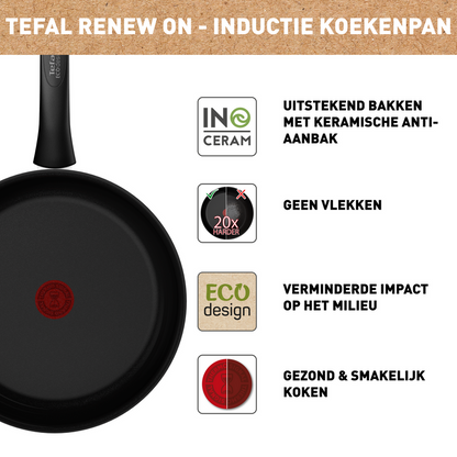 Tefal Renew Black Keramische Koekenpan Ø 24 cm, Alle Warmtebronnen