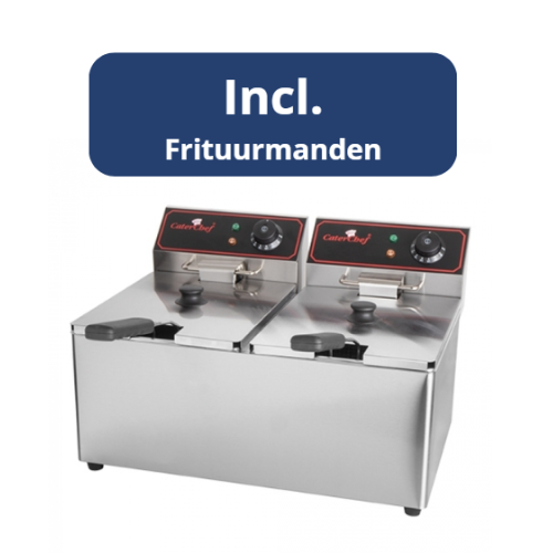 Dubbele Friteuse RVS, 2x8L, Elektrisch, CaterChef, 2x3.25kW