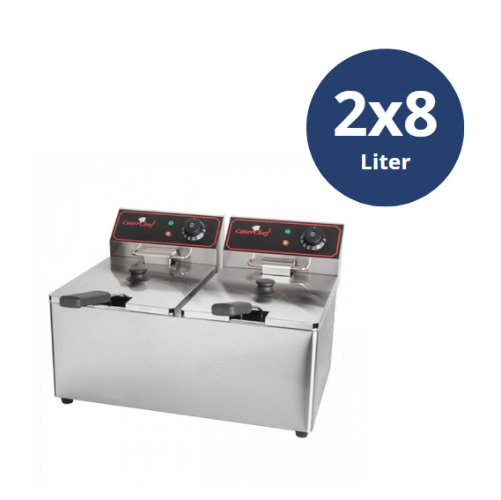 Dubbele Friteuse RVS, 2x8L, Elektrisch, CaterChef, 2x3.25kW