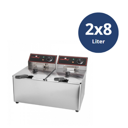 Dubbele Friteuse RVS, 2x8L, Elektrisch, CaterChef, 2x3.25kW
