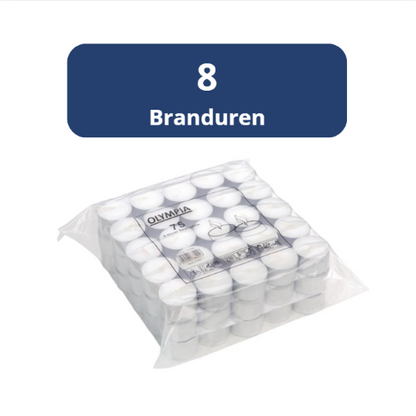 Waxinelichtjes/theelichten, Olympia, 8 branduren, 75 stuks