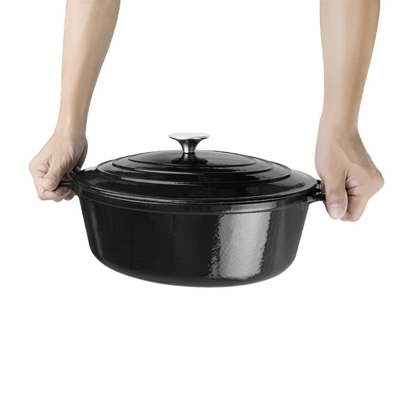 Vogue Ovale Braadpan, 5L, Gietijzer, Zwart, Alle Warmtebronnen