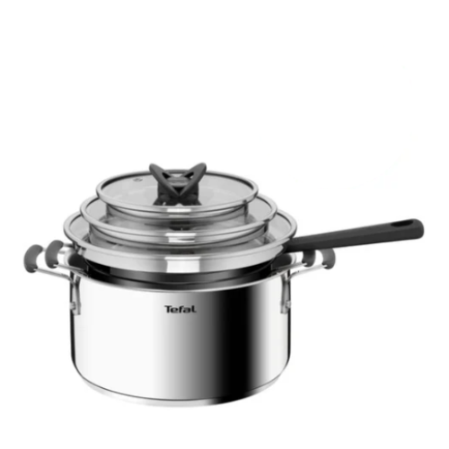 Tefal Opti´Space Pannenset - 3-delig - RVS 18/10 - (Steelpan 16cm, kookpan 20/24cm) - Elektrisch