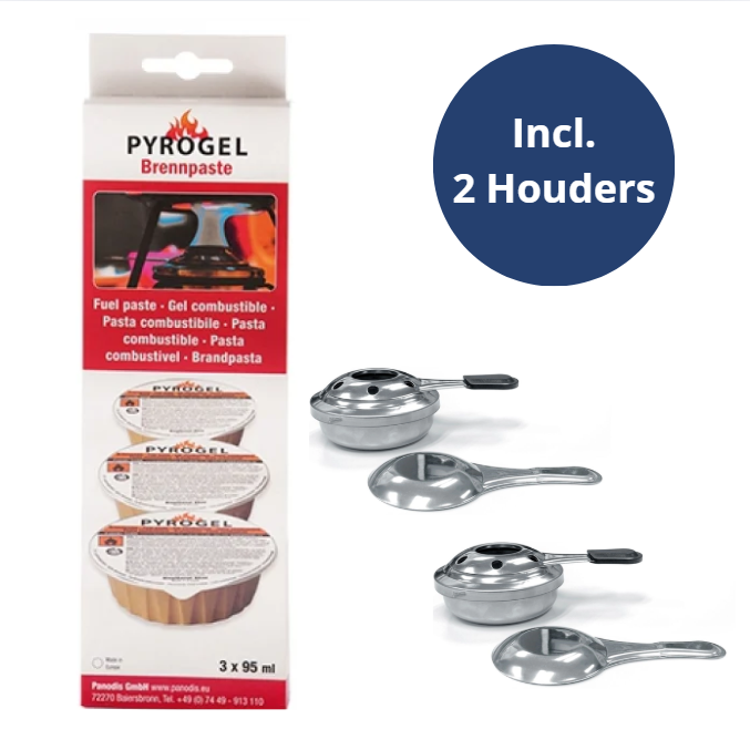 Pyrogel Brandpasta (3 Cups) & Fonduebrander Houders (2 stuks)