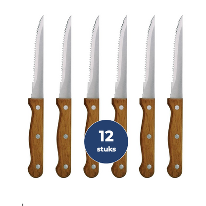 Steakmessen met Scherpe punt - Olympia - BRUIN - 12 stuks