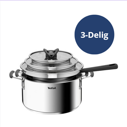 Tefal Opti´Space Pannenset - 3-delig - RVS 18/10 - (Steelpan 16cm, kookpan 20/24cm) - Elektrisch