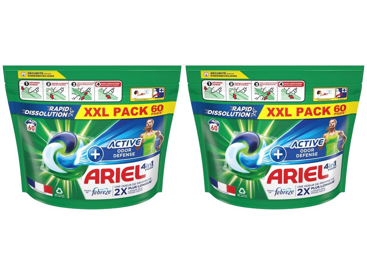 Ariel 4in1 Wasmiddel Pods, Actieve Geurbestrijding, 2 x 60 wasbeurten