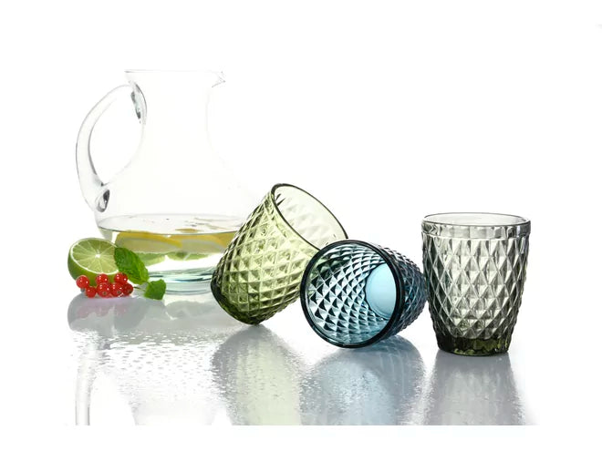 Waterglas Inspire Colors, 6 stuks, Groen, Ruitpatroon
