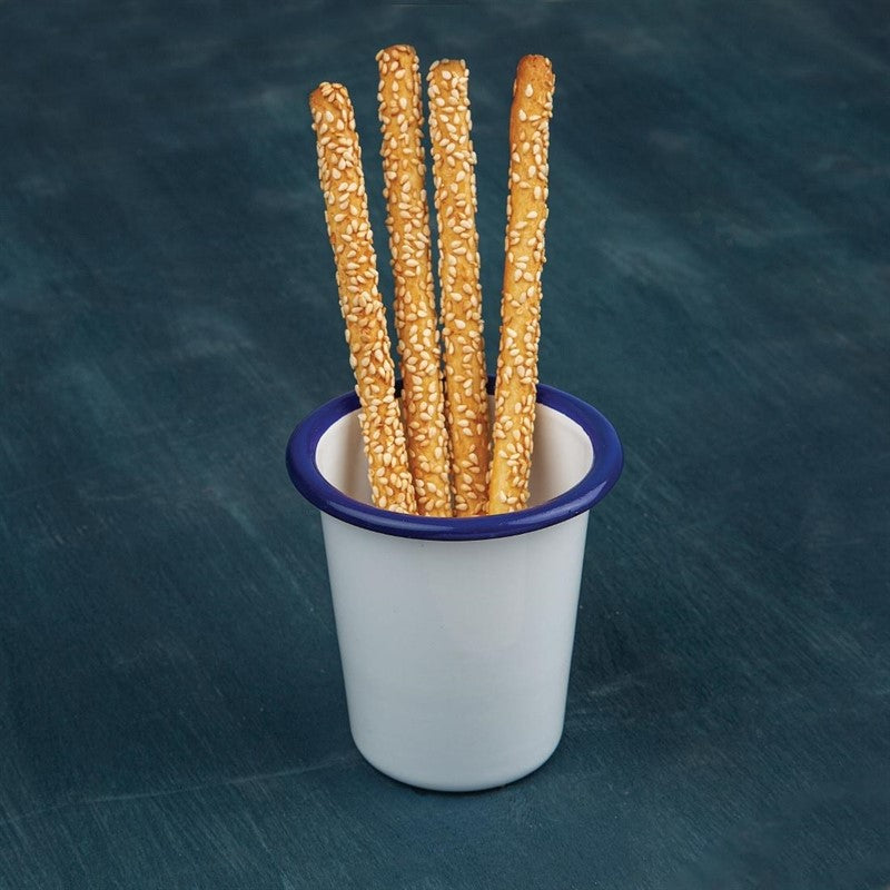 Olympia Emaille Beker 31cl, Wit/Blauw, ( set van 6 )