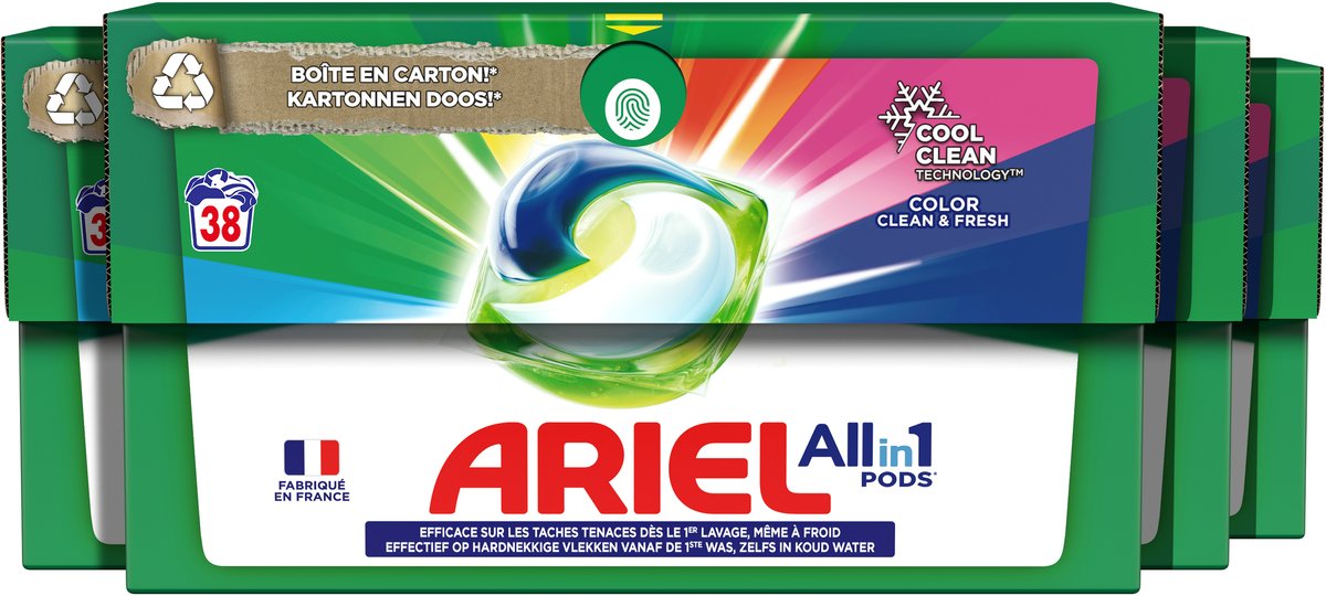 Ariel All in 1 wasmiddel pods, Color, 4x38 wasbeurten, Voordeelverpakking
