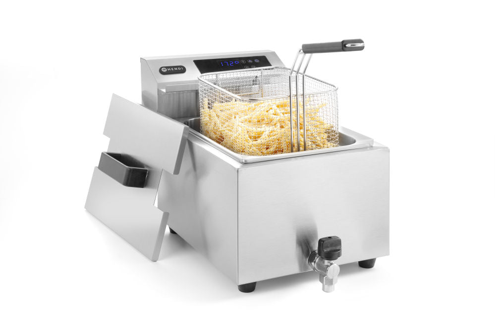 Frituurpan Horeca met aftapkraan digitaal - 8 liter, HENDI, Profi Line, 230V/3500W, 300x515x(H)345mm
