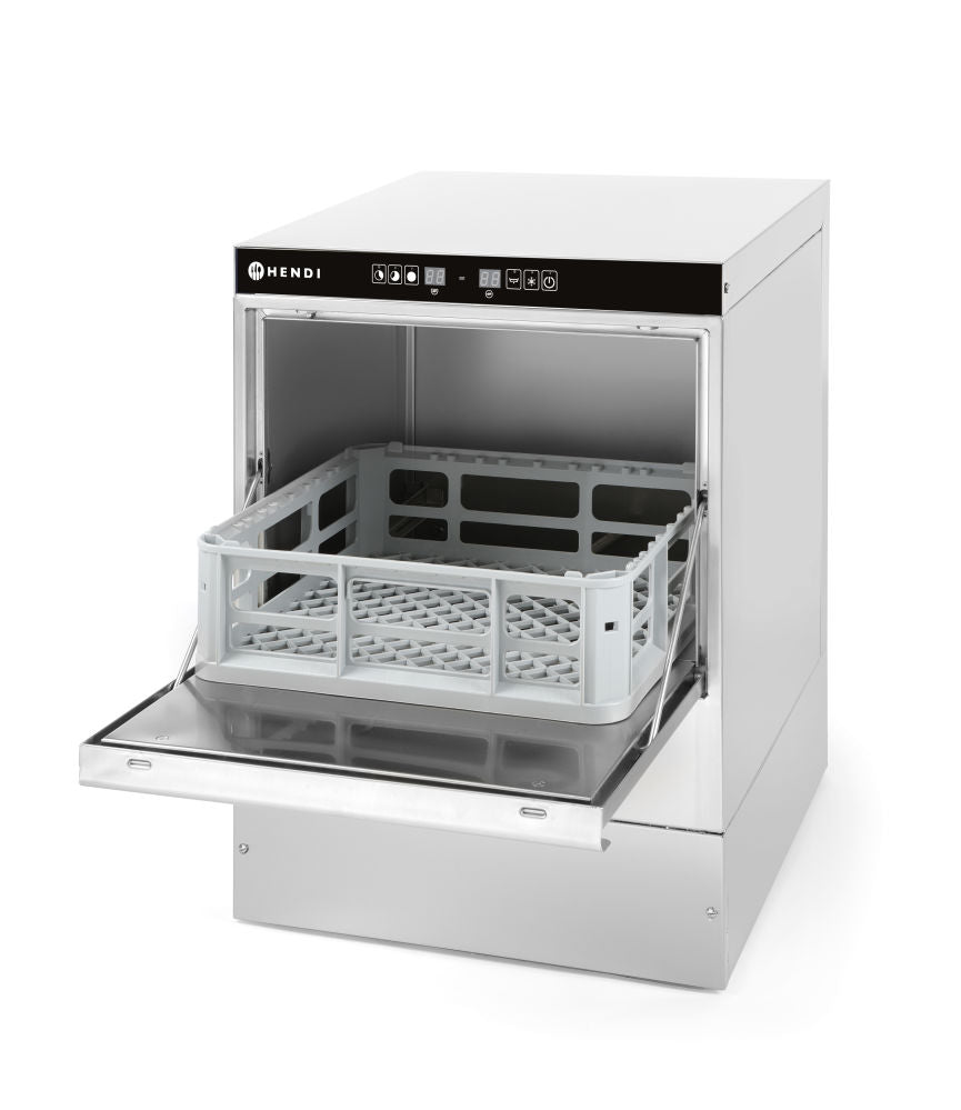 Glazen vaatwasser 40x40 - elektronische bediening, HENDI, met afvoer en reinigingspomp, 230V/2800W, 510x470x(H)710mm
