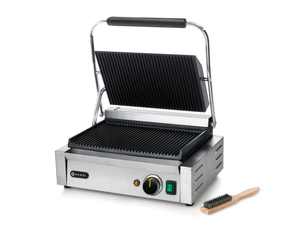 Contactgrill paninigrill, HENDI, boven en onder geribd, 230V/2200W, 430x370x(H)210mm