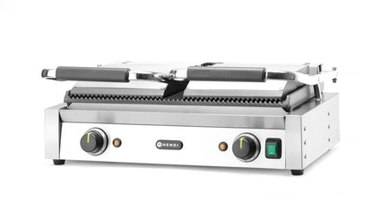Contactgrill - dubbele versie Geheel geribd, HENDI, boven en onder geribd, 230V/3600W, 570x370x(H)210mm