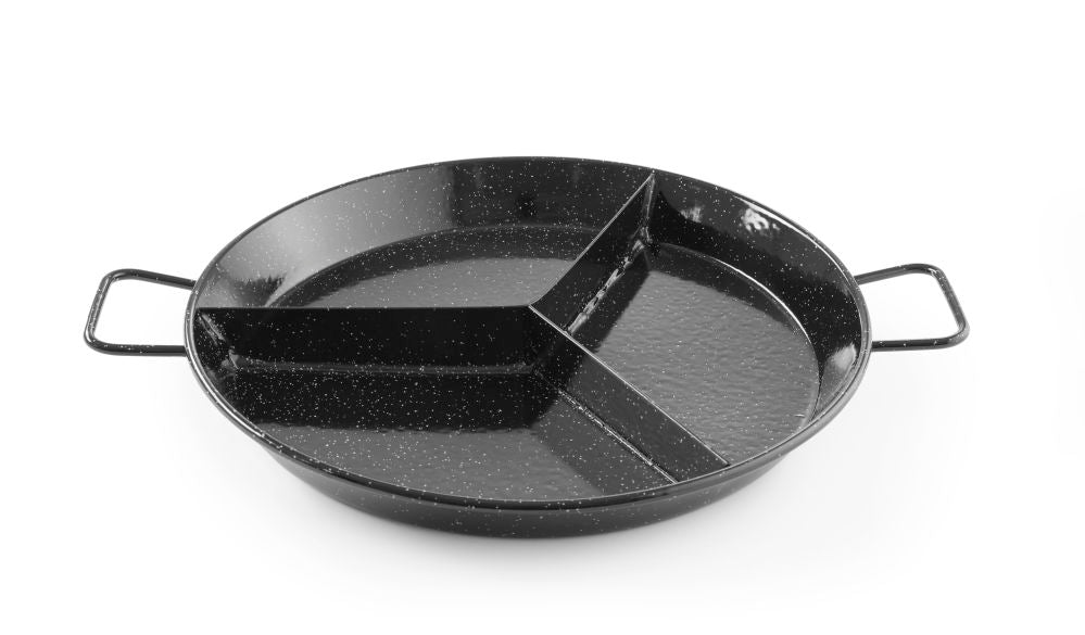 Geëmailleerde paëllapannen met compartimenten, HENDI, 3 vakken, ø430x(H)47mm