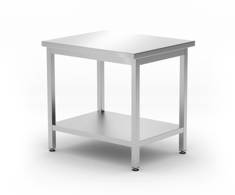Centrale werktafel met een schap Budget Line – geschroefd, diepte: 600 mm, HENDI, Budget Line, 800x600x(H)850mm
