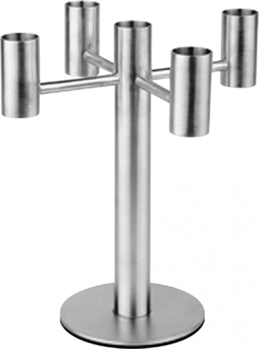 Kandelaar / Kaarshouder - APS - Mat RVS - voor 5 kaarsen met doorsnee tot 21mm